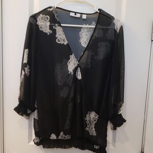 New York & Company Black and White Sheer Blouse
